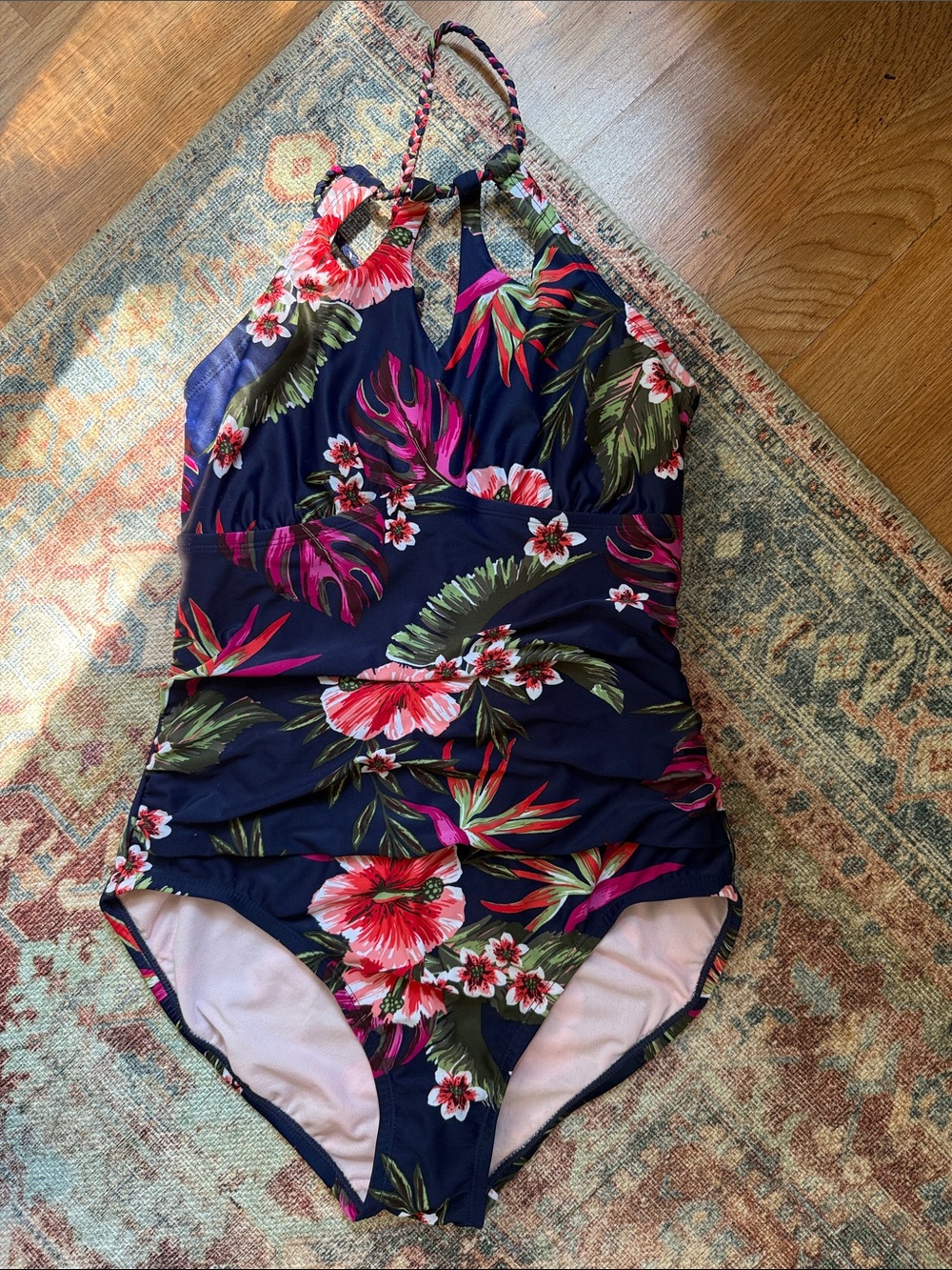 Kona Sol Navy One-Piece with Pink & Green Tropical Floral